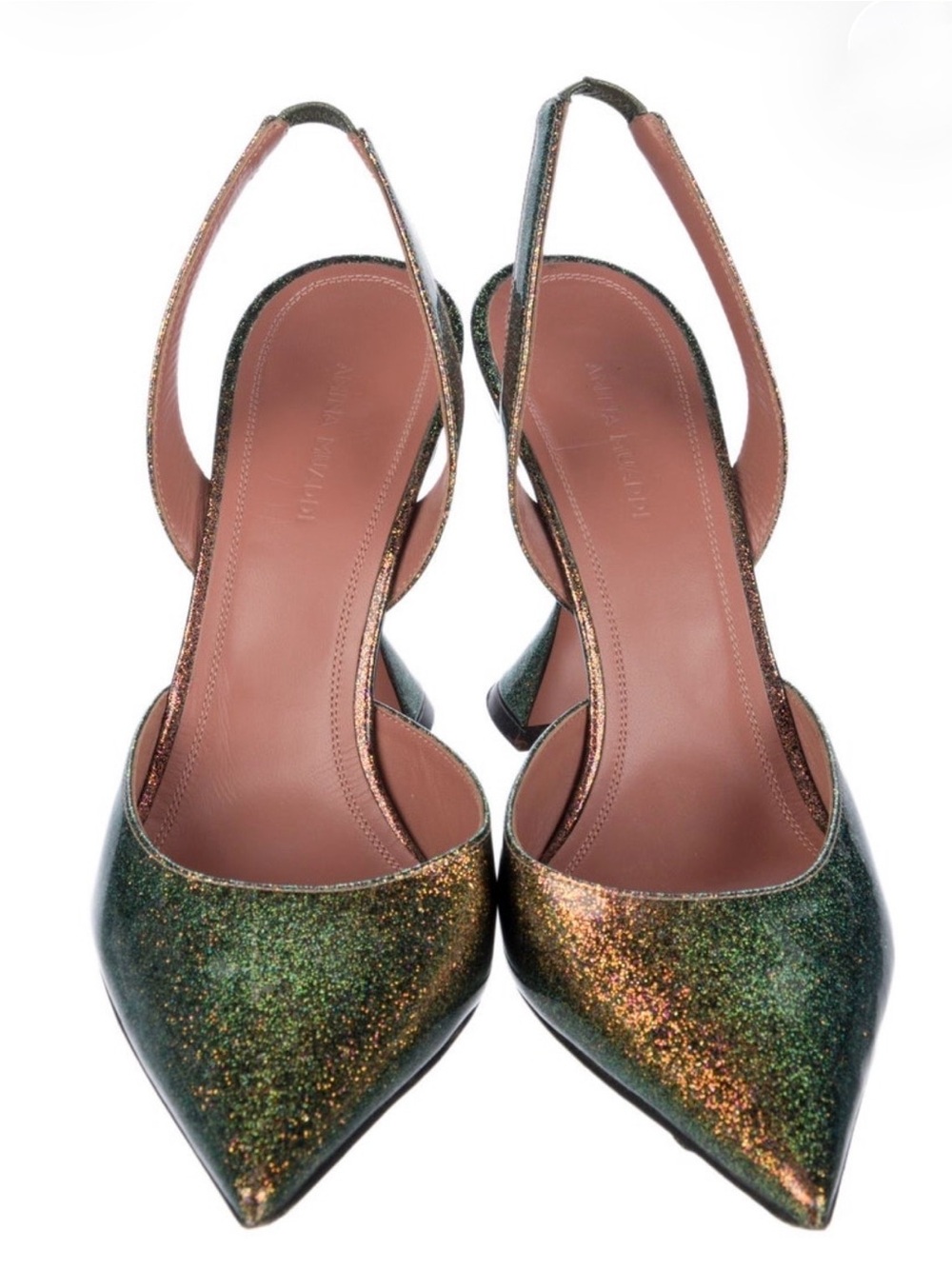 Amina Muaddi Iridescent Green-Gold Slingback